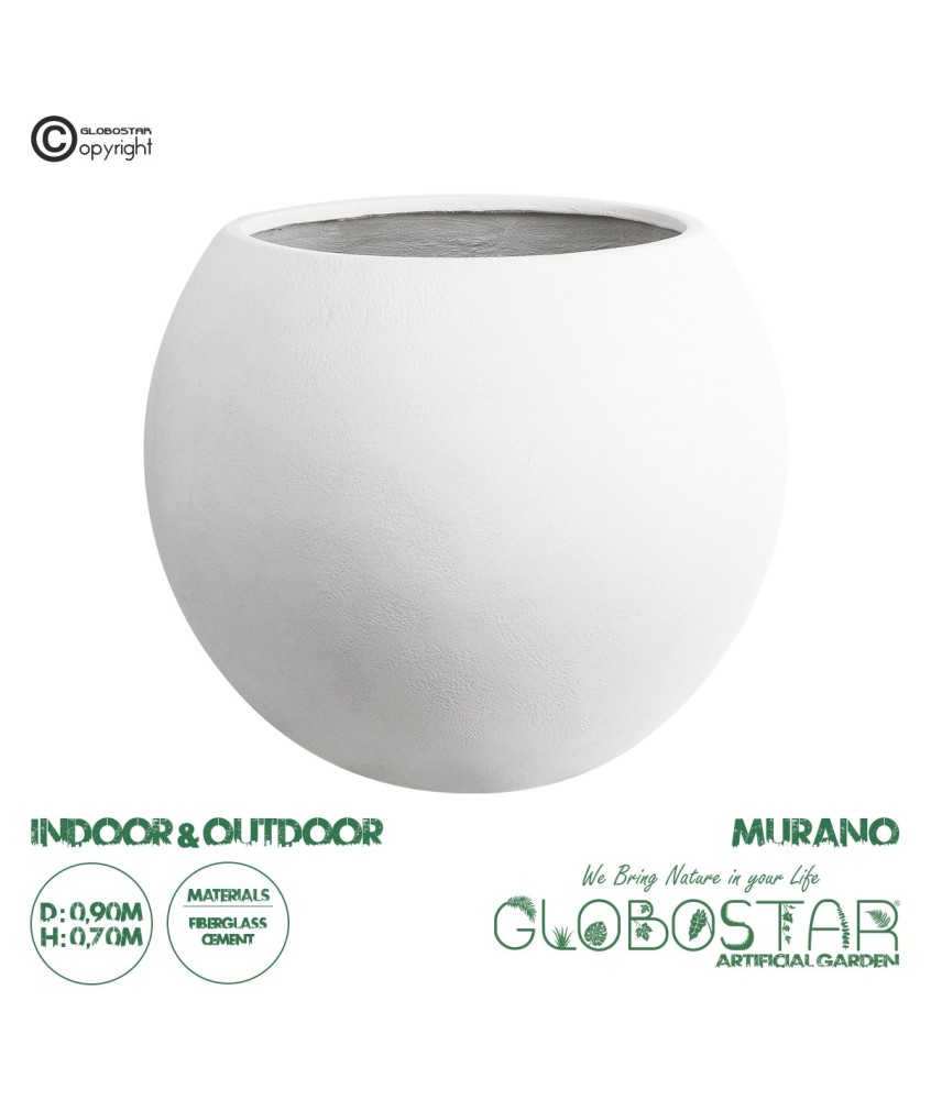 GloboStar® Artificial Garden MURANO 20766 Επιδαπέδιο Πολυεστερικό Τσιμεντένιο Κασπώ Γλάστρα - Flower Pot Λευκό Φ90 x Υ70cm